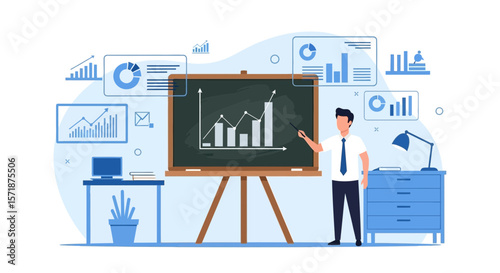 Analyzing Business Growth Chart Presentation With Business Data and Modern Analytics