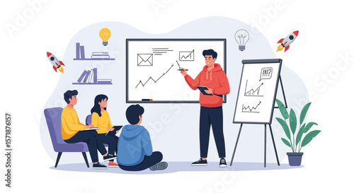 Creative Startup Meeting With Data Presentation For Effective Strategy Session