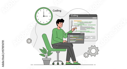 Focused Programmer At Desk Developing Software With Timed Project And Workplace Comfort