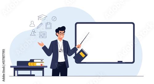 Engaging Education Teacher Presenting Lessons on Whiteboard for Students Learning