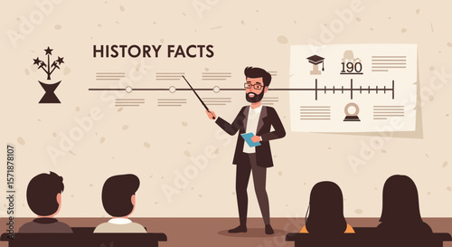 Engaging History Lesson Presentation By Bearded Teacher In Front Of Classroom Students