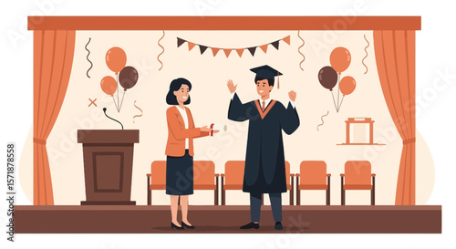 Cheerful Graduation Ceremony Academic Celebration With Certificate Presentation