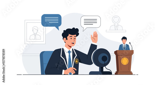 Engaging In Virtual Discussions A Student Raises Hand During An Online Session
