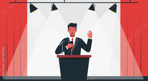 Formal Presentation With Spotlights On Stage For Public Speaking Event