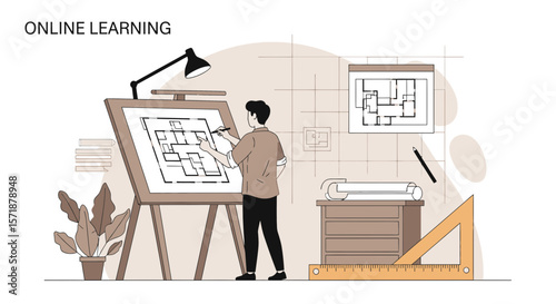 Architectural Design Process Man Creating Blueprint with Expertise Concept Design
