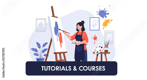 Creative Woman Painting On Canvas During An Art Class Or A Workshop Session