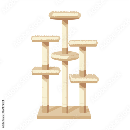 Beige MultiLevel Cat Tree with Fluffy Platforms