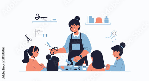 Creative Workshop Crafting Session With Children Artistic Endeavors And Educational Activity