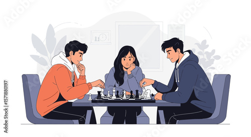 Friends Gathering Enjoying A Friendly Game Of Chess At Home On A Relaxing Day