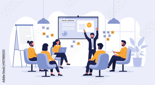 Engaging Online Learning Presentation With Diverse Team Collaboration In Modern Workplace