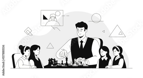 Chess Master Teaching Group Of Students Online Strategic Game Lessons