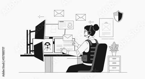 Cybersecurity Analyst Monitoring Security Threats With Multiple Screens And Protective Gear