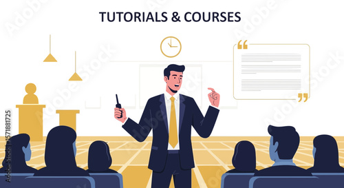 Engaging Presentation By Business Expert With Audience In Conference Setting