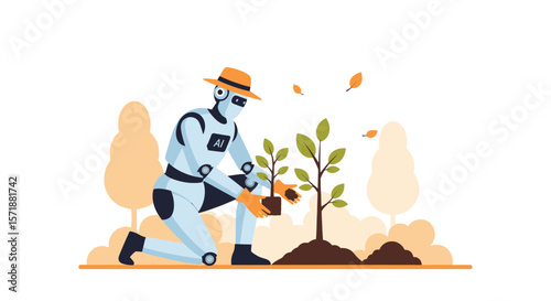Future Farm Automation Robot Planting Seedling for Green Environment Concept