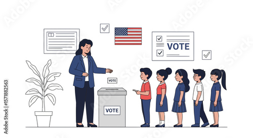 Civic Lesson Education Illustration Of Children Voting In An American Election