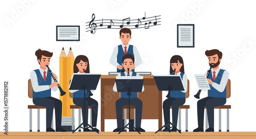 Clarinet Ensemble Performs Under Conductor Guidance In Music Education Setting
