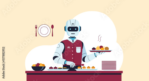 Futuristic Restaurant Automated Culinary Experience with Robot Serving Dessert