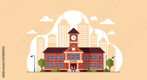 Classic Education Building In An Urban Scene Illustrating Academic Pursuit