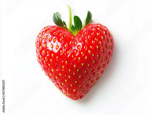 Ripe red strawberry shaped like a heart symbolizing love and healthy eating