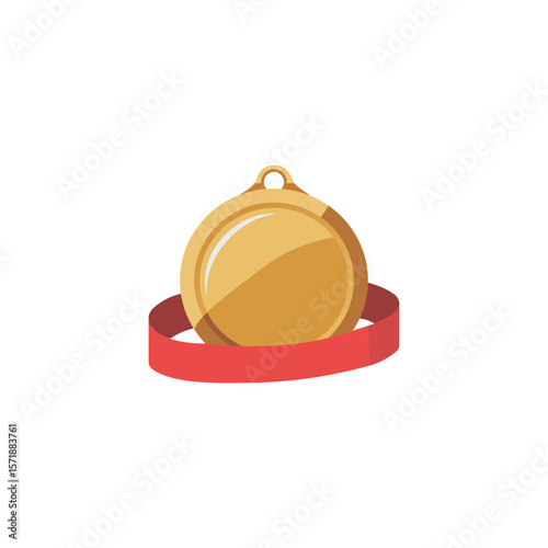 Gold Medal Vector Illustration | Flat Award Icon with Red Ribbon | Victory, Achievement, Sports Design
