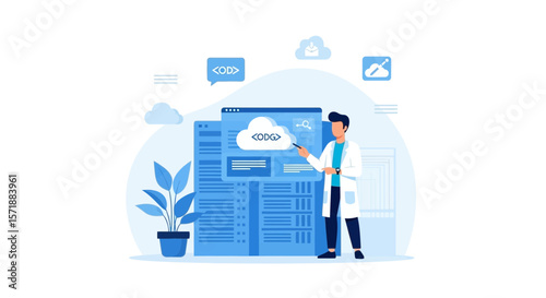 Cloud Computing Specialist Explaining Modern Digital Services And Application Deployment
