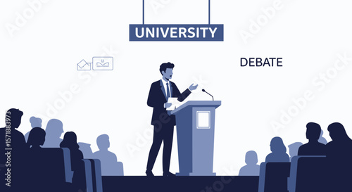 Engaging University Debate Presentation with a Dynamic Speaker on a Podium
