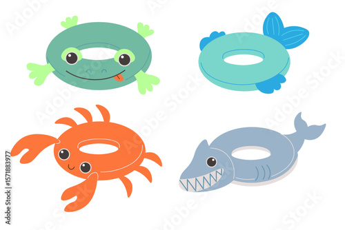 inflatable ring's set in doodle style. elements for mascot decor postcard design print sticker poster background