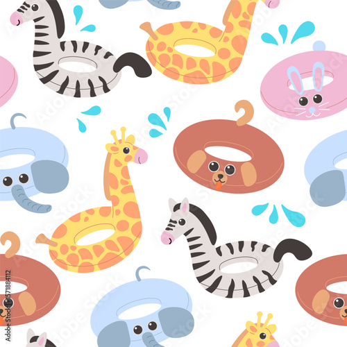 seamless pattern with inflatable rings in shape of animals. Image for background, wallpaper, banner, backdrop, decoration, wrapping, packaging, prints, textile