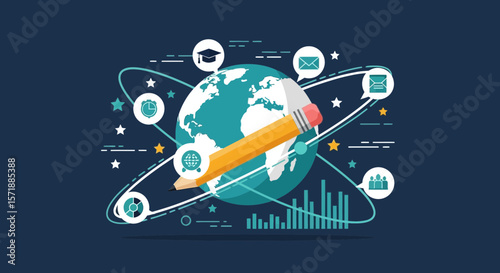 Global Education And Communication Concept With Pencil Around Earth Globe