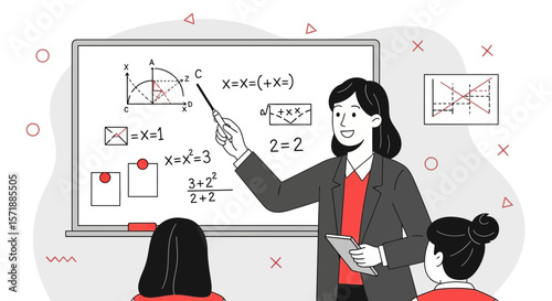 Dedicated Teacher Explaining Mathematical Equations To Students In Classroom Setting