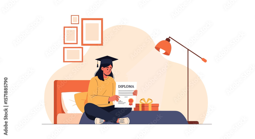 Fototapeta premium Graduate Celebrating Academic Achievement In Her Room With Degree