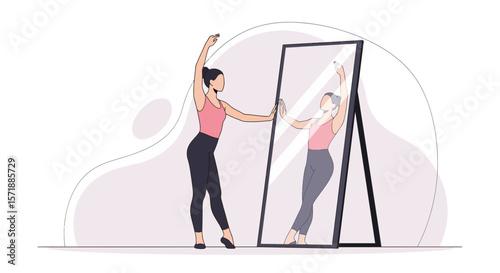 Ballet Dancer Practicing in Front of Mirror Expressing Creative Self Exploration