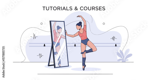 Ballet Dancer Practicing In Front Of A Mirror During Online Classes And Tutorials