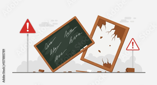 Demolished Classroom Concept Illustrating Educational Challenges And The Necessity For Reform