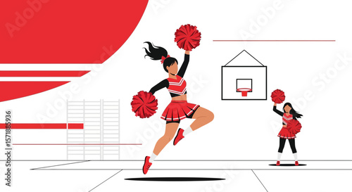 Enthusiastic Cheerleader Performing Dynamic Routine At Sports Event With Energy