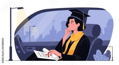 Graduate Drives Away With Diploma After Graduation Ceremony And Future Planning