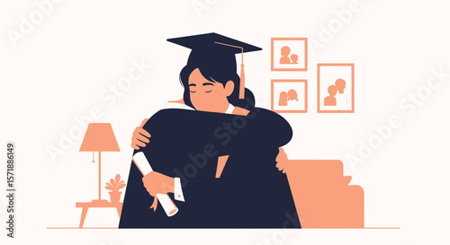 Graduate Embracing Loved One At Home Celebrating Academic Success And Family Support