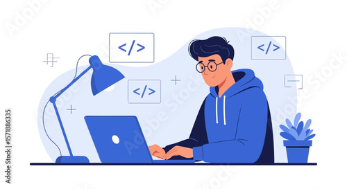 Developer Working From Home On A Software Engineering Project Illustration