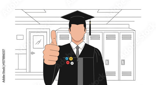 Graduate Giving Thumbs Up Gesture in High School Success and Confidence Concept