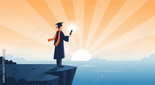 Graduate Looks Toward The Future Achievement Concept Celebrating Graduation Day