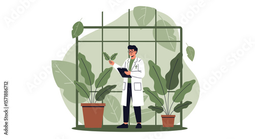 Botanical Expertise Scientist Examining Plant Life Growth in Laboratory Greenhouse