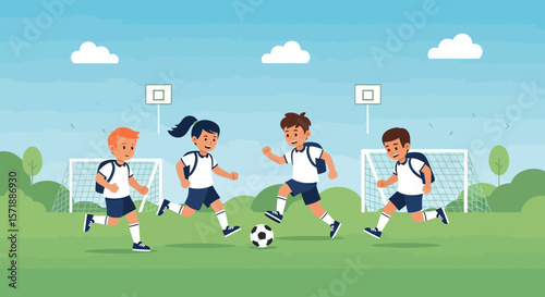 Enthusiastic Students Playing Soccer On School Field During Recess Hours