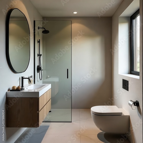 studio room L shape bathroom smart simple & minimalist design 