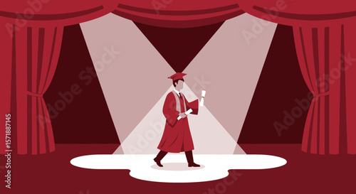 Graduate Stepping Onto The Stage During Graduation Ceremony Symbolizing Achievement