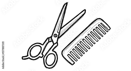 Vintage sketch doodle scissors and comb