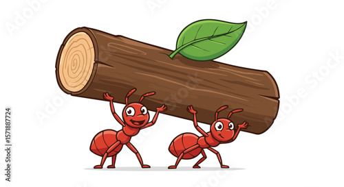 Two Happy Ants Cooperating to Carry a Branch