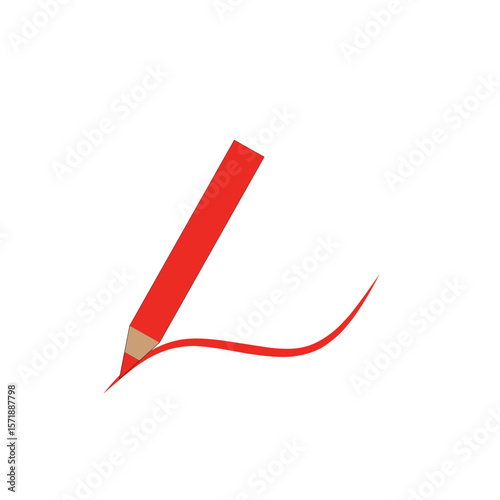 A red pencil drawing a smooth, curved red line on a white background
