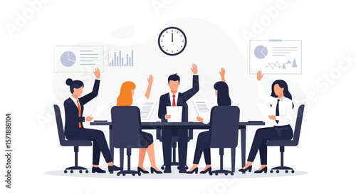 Business Meeting With Voting Process Illustration For Corporate Decision Making