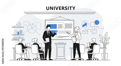 Business Presentation At The University With Diverse People In The Meeting Room