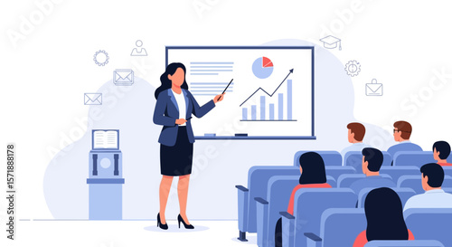 Business Presentation By Female Leader Explaining Company Growth To Audience